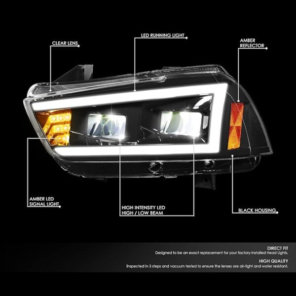 DNA MOTORING HL-HAY-042-BK Pair of LED DRL Reflector Headlights Compatible with 2011-2014 Dodge Charger, Black Housing