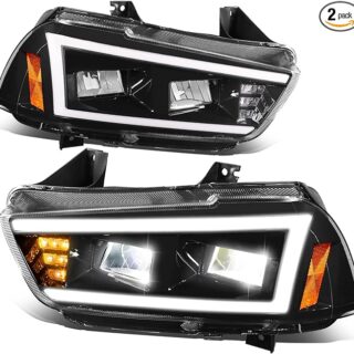 DNA MOTORING HL-HAY-042-BK Pair of LED DRL Reflector Headlights Compatible with 2011-2014 Dodge Charger, Black Housing