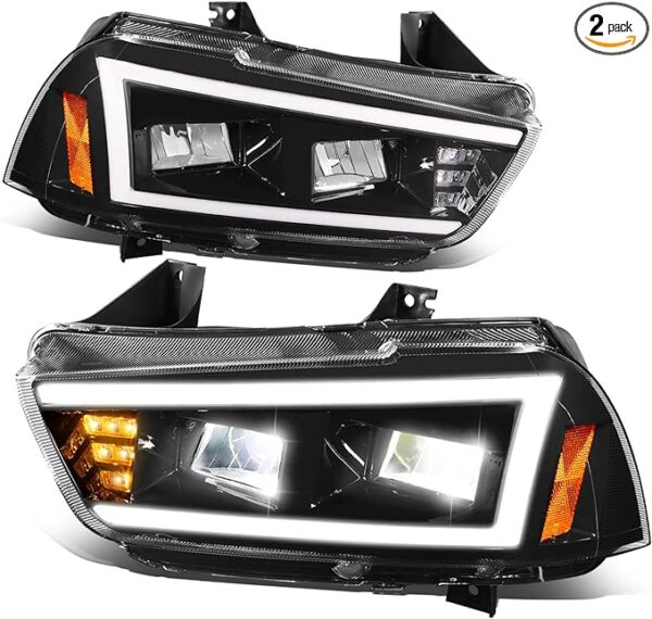 DNA MOTORING HL-HAY-042-BK Pair of LED DRL Reflector Headlights Compatible with 2011-2014 Dodge Charger, Black Housing