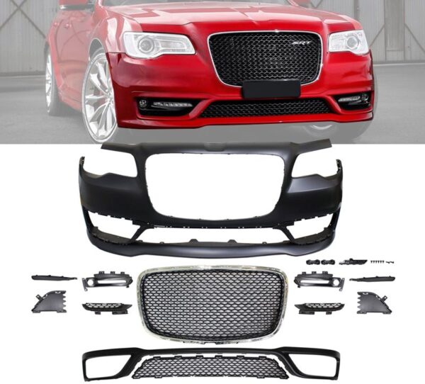 2015-2023 Chrysler 300 SRT Style Front Bumper Cover w/Grille & Front Lip Polypropylene